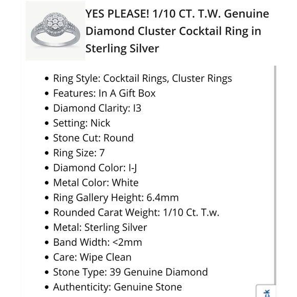 Diamond Round Cluster Cocktail Ring in Sterling Silver Size 7 - Picture 6 of 6